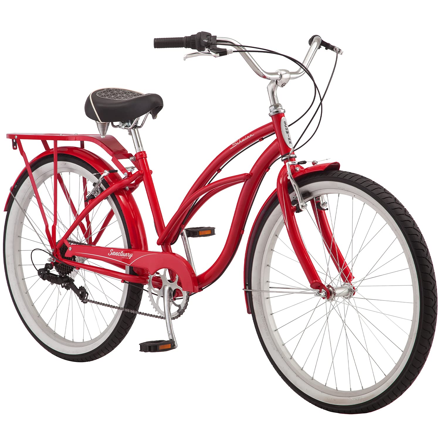 Schwinn Sanctuary 7 Mens and Womens Comfort Beach Cruiser Bike, 26-Inch Wheels, Retro-Styled Steel Step-Through Or Step-Over Frame, 7-Speed Drivetrain, Rear Rack
