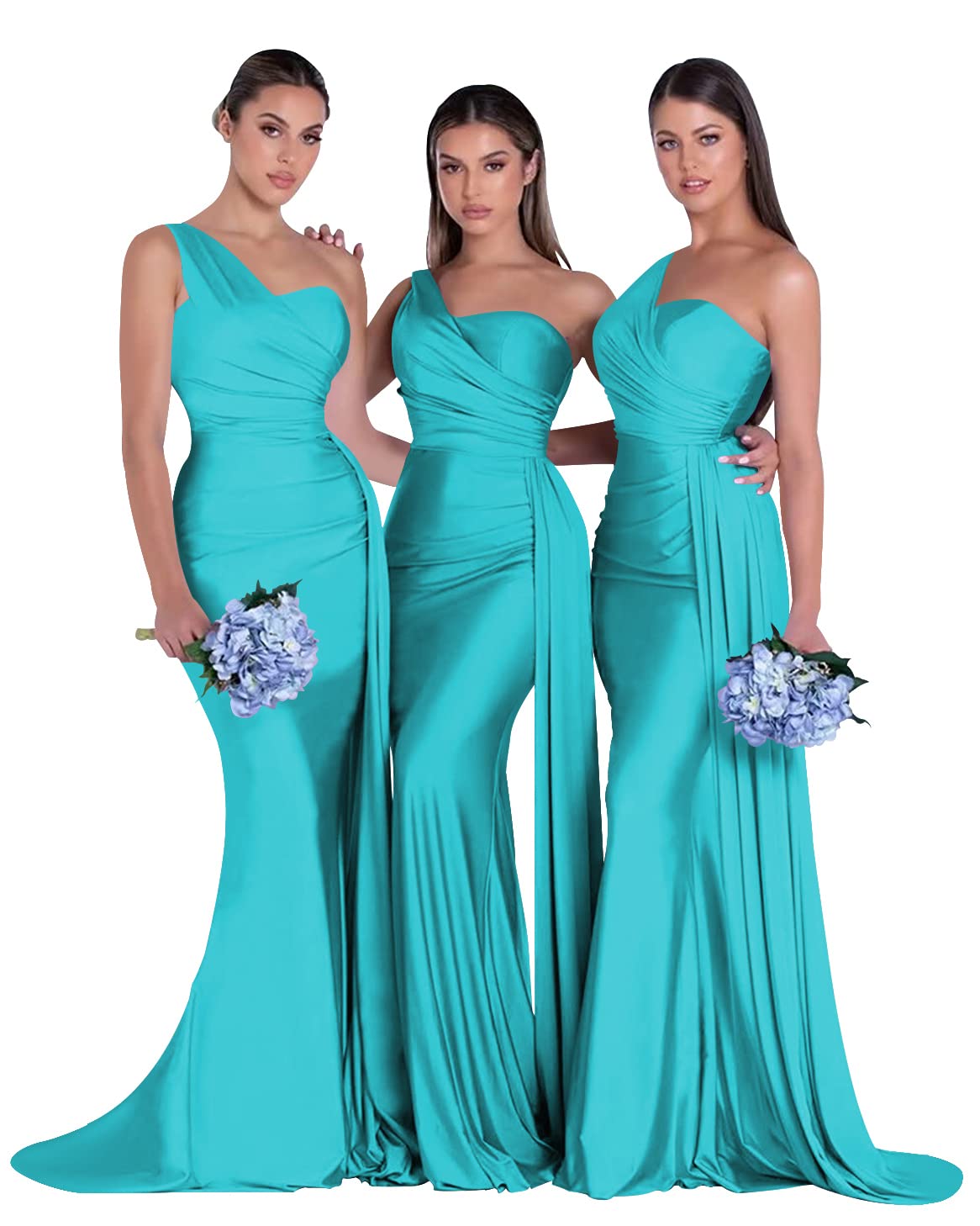 Women's One Shoulder Satin Prom Dresses with Pockets Long Formal Ball Gowns with Slit YZTS066