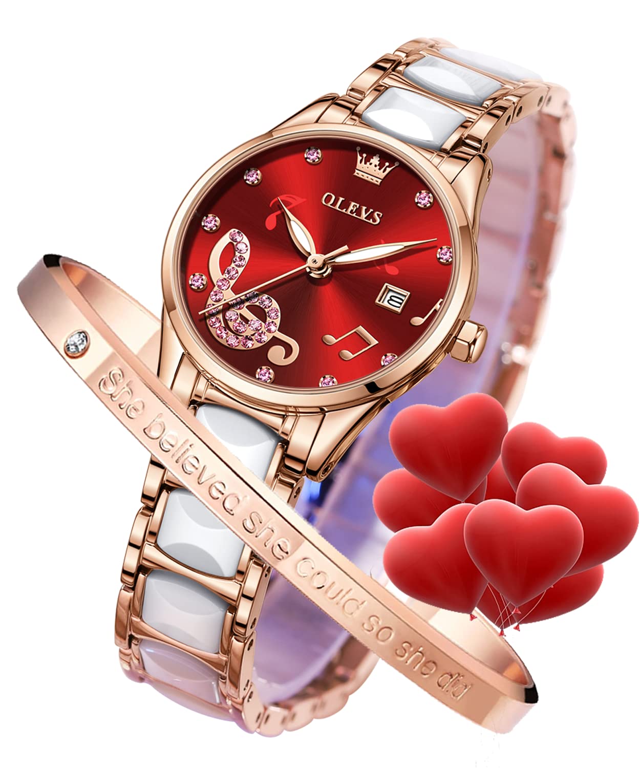 Women Watches Rose Gold Elegant Dress Ladies Watch Diamond Ceramic Quartz Date Waterproof Luminous Female Wrist Watches Valentine's Day Present