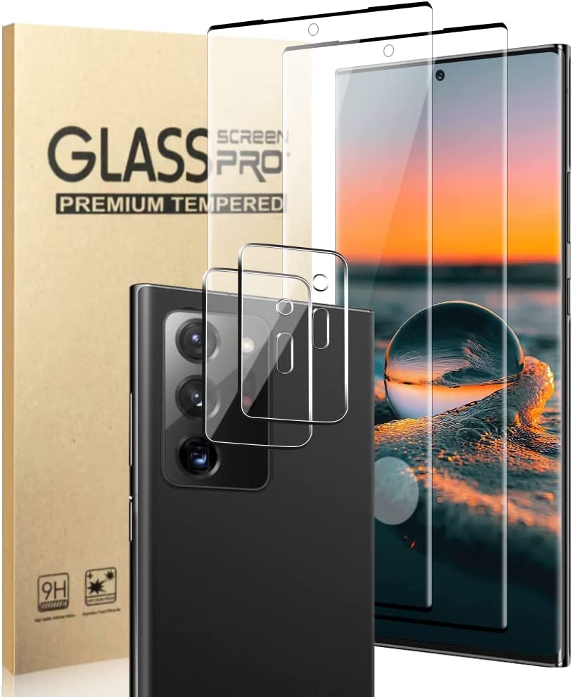         [2+2 pack] Galaxy Note 20 Ultra Screen Protector with Camera Lens Protector,[Fingerprint unlock support] [9H Hardness] [3D Curved Cover] Glass Screen Protector for Samsung Galaxy Note 20 Ultra
