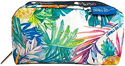 Lauren Roth Uluwehi HAWAII EXCLUSIVE Rectangular Cosmetic Bag/Pouch Style 6511/Color K605, Vibrant Tropical Flowers & Pineapples, Lauren Roth Signature Printed on Pattern