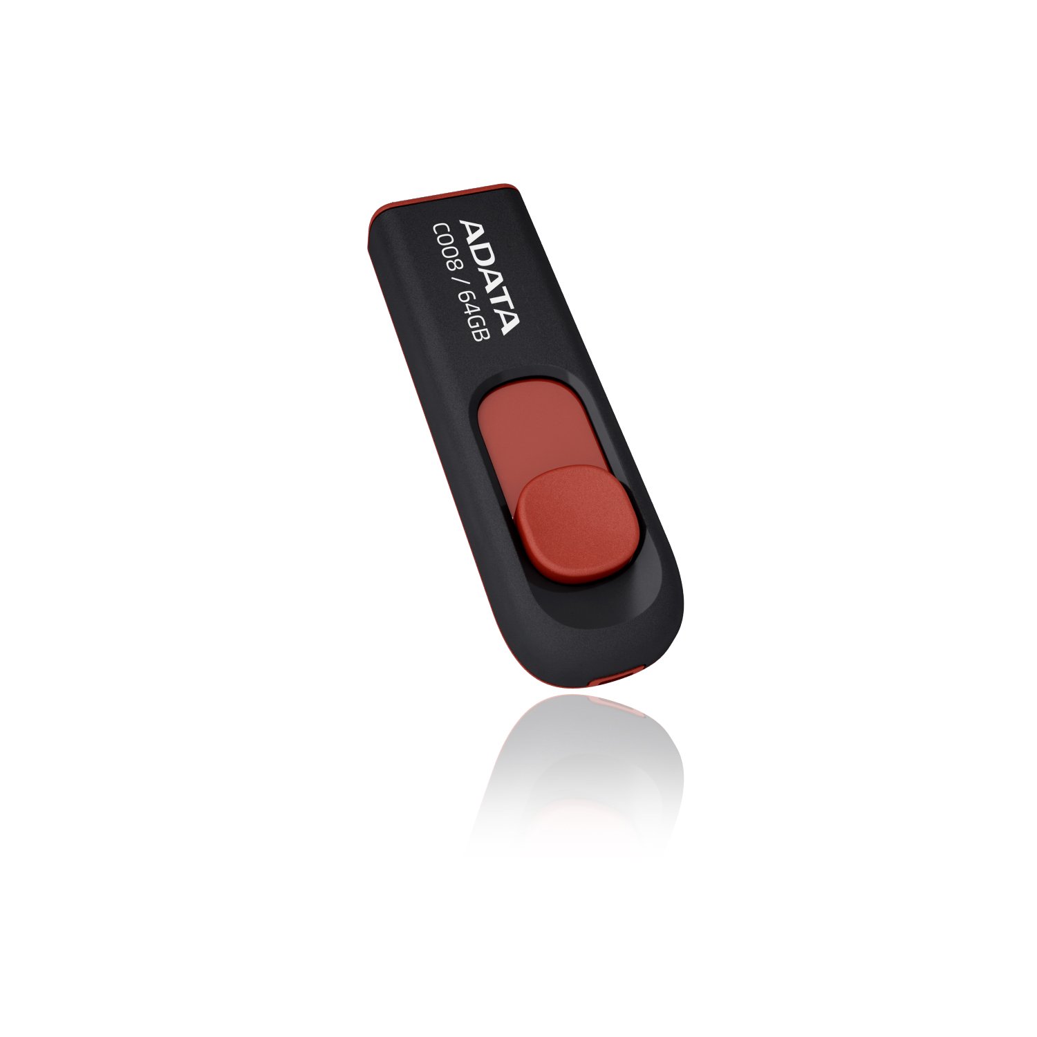 ADATA C008 64GB USB 2.0 Retractable Capless Flash Drive, Black/RED (AC008-64G-RKD)