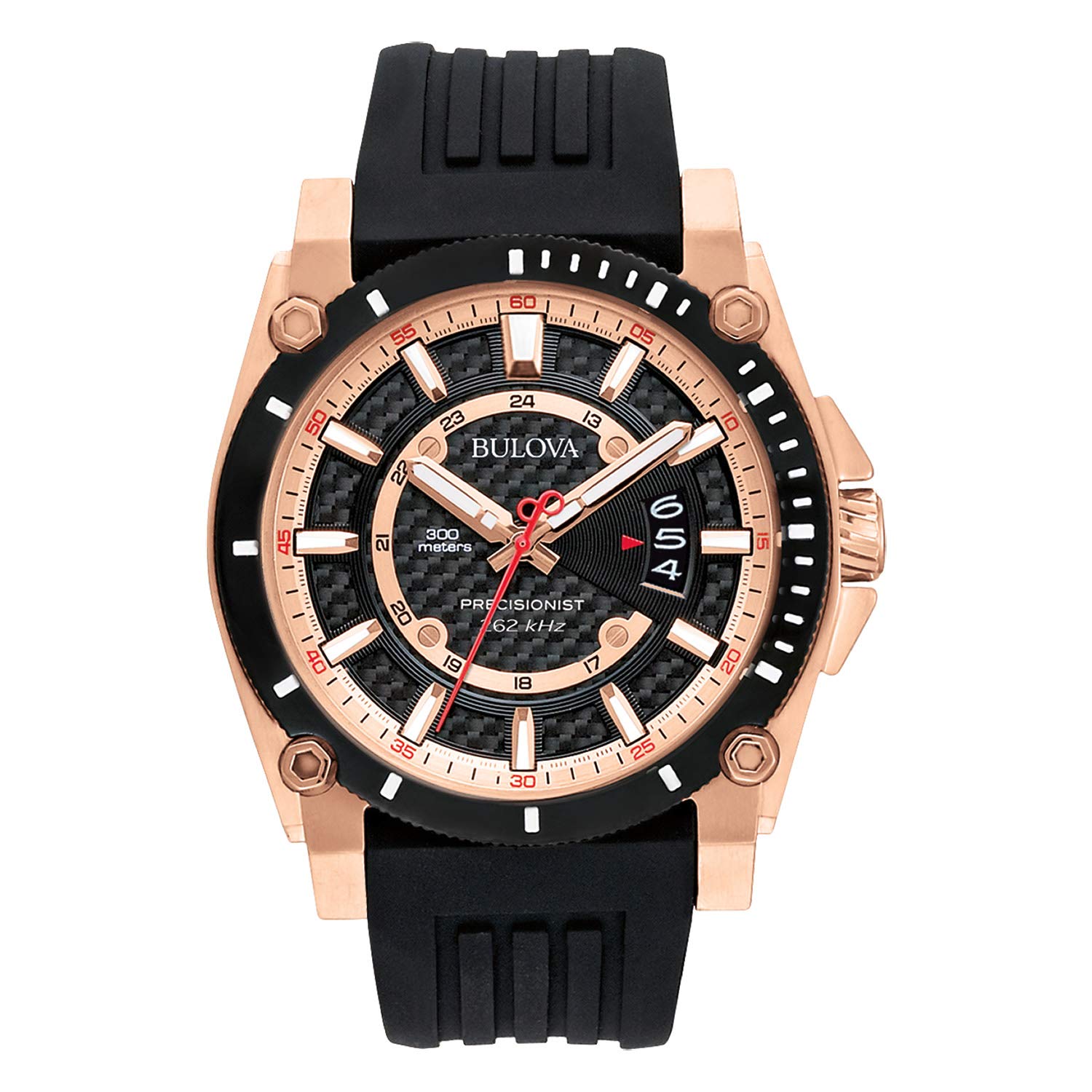 Men's Precisionist 3-Hand Calendar Rose Gold Stainless Steel Watch with Black Polyurethane Strap Style: 98B152