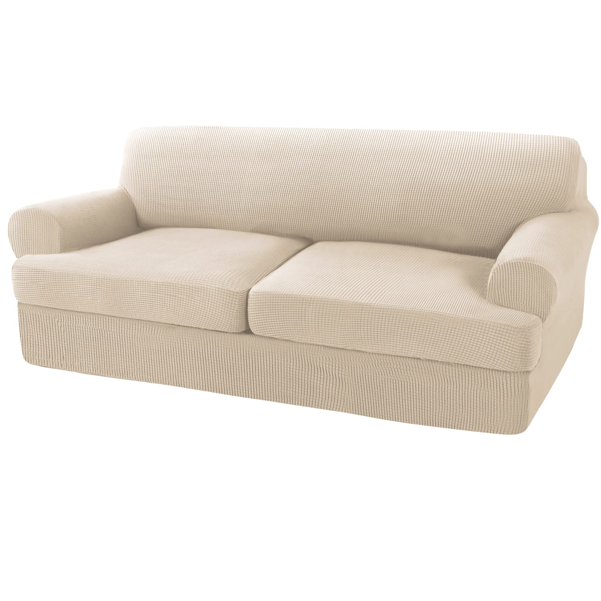 Turquoize 3 Pieces Sofa Covers T Cushion Sofa Slipcovers for 2 Cushion Couch Stretch Couch Cover Soft Sofa Slip Cover Furniture Covers with 2 Individual T Cushion Seat Covers, (Large, Biscotti Beige)