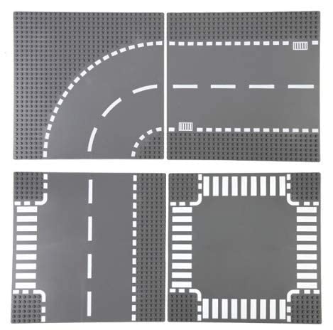 Custom Toys & Hobbies 8 Piece City Building Block Road Base Plates- Straight Crossroads Curve T-Junction Plate-10x10 Inches- Christmas Birthday Compatible with All Major Brands