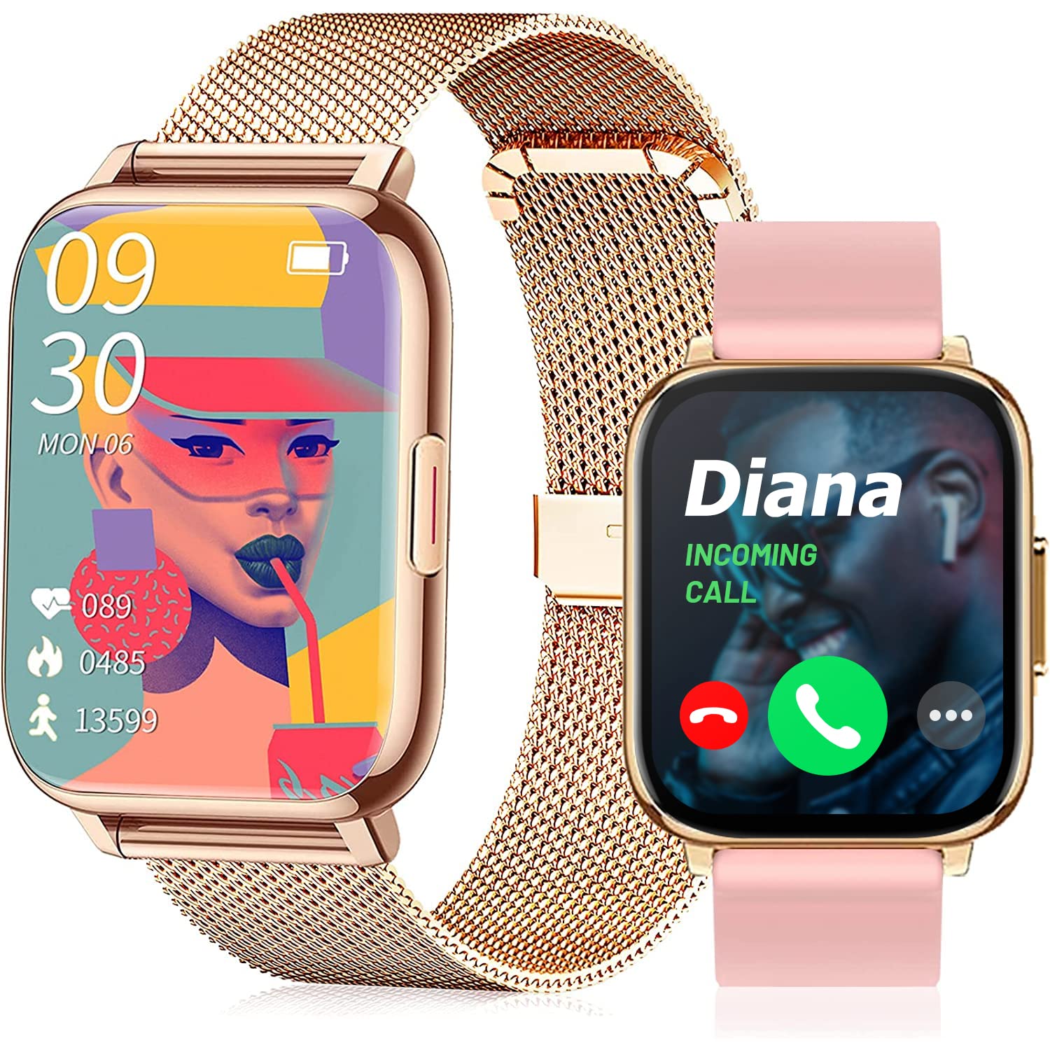 Cakuja Smart Watch with Text and Call for Android Phones Women Smart Watch for iPhone Compatible Fitness Tracker Waterproof with Blood Pressure Hert Rate Monitor IP67 Rose Gold