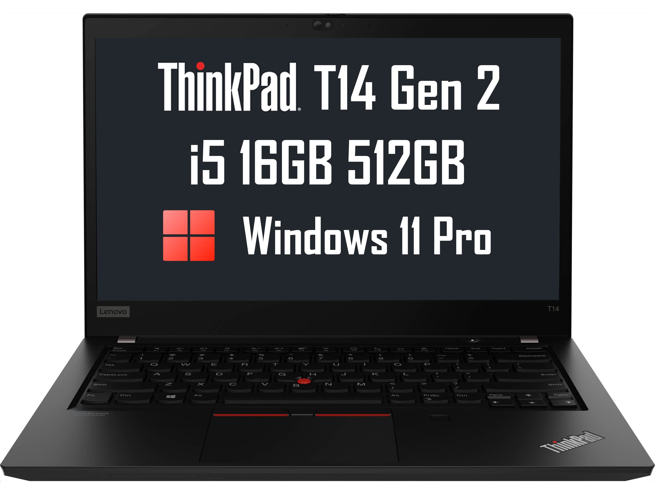 Lenovo ThinkPad T14 Gen 2 14" FHD (Intel 4-Core i5-1135G7, 16GB RAM, 512GB SSD, UHD Graphics) IPS Business Laptop, Backlit, Fingerprint, 2 x Thunderbolt 4, Webcam, 3-Year Warranty, Windows 11 Pro