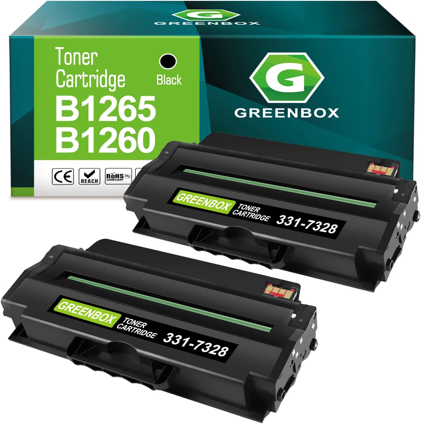         GREENBOX Compatible 1260 High Yield Black Toner Cartridge Replacement for Dell 1260 1265 331-7328 for B1260dn B1265dfw B1260 B1265dn B1265dnf Printer (2,500 Pages, 2 Black)       
