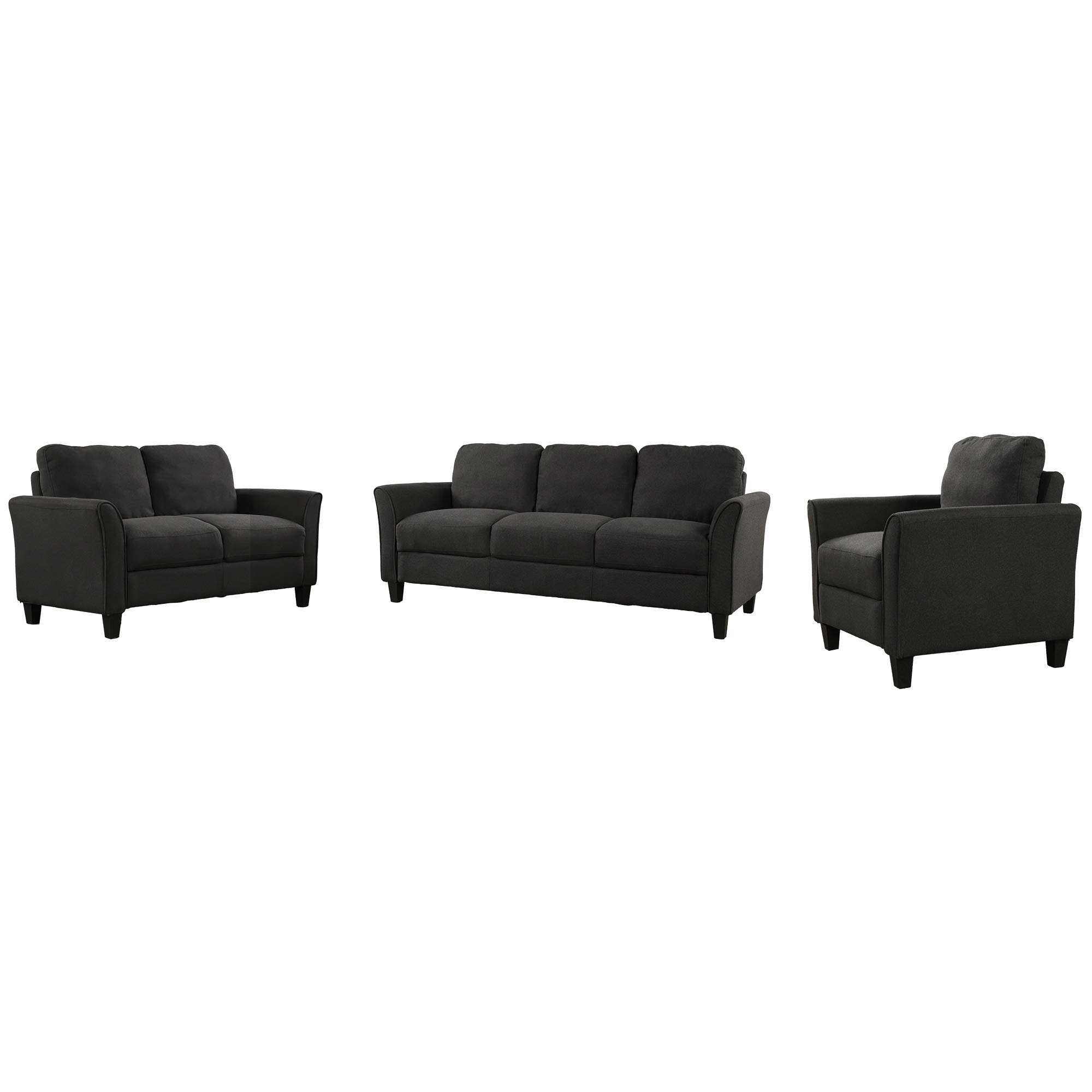 LOVMOR Polyester-Blend 3 Pieces Sofa, Living Room Set,Black