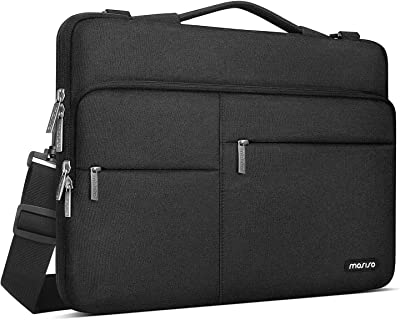 MOSISO 360 Protective Laptop Shoulder Bag Compatible with MacBook Pro 16 2023-2019 M2 A2780 M1 A2485 Pro/Max A2141,15-15.6 inch Notebook with Belt & 1 Raised and 2 Horizontal Parallel Pockets,Black