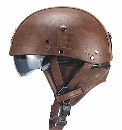 Woljay Leather Motorcycle Goggles Vintage Half Helmets Motorcycle Biker Cruiser Scooter Touring Helmet